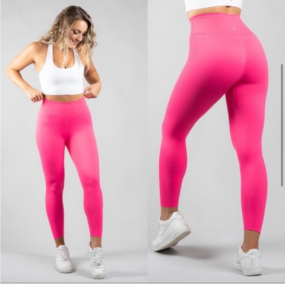 Buffbunny Collection Pants - BuffBunny Pink High Rise Vibe Perforated Laser Cut 7/8 Leggings